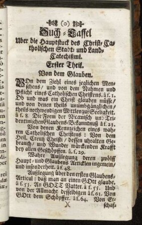 Such-Taffel Uber die Hauptstuck des Christ-Catholischen Stadt- und Land- Catechißmi