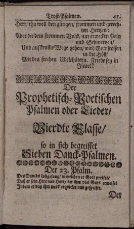 Der Prophetisch-Poetischen Psalmen oder Lieder / Vierdte Classe / so in sich begreiffet Sieben Danck-Psalmen.