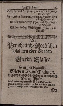 Der Prophetisch-Poetischen Psalmen oder Lieder / Vierdte Classe / so in sich begreiffet Sieben Danck-Psalmen.