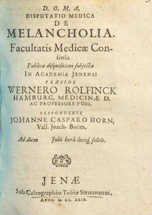 Disputatio Medica De Melancholia