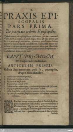 Pars Prima. De potestate ordinis Episcopalis