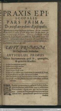 Pars Prima. De potestate ordinis Episcopalis