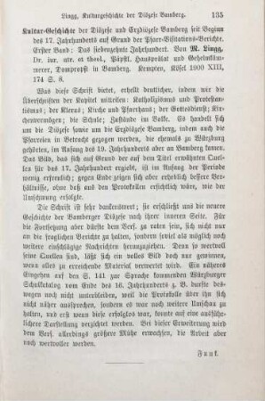 135 [Rezension] Lingg, Maximilian von, Kultur-Geschichte der Diözese und Erzdiözese Bamberg seit Beginn des siebenzehnten Jahrhunderts auf Grund der Pfarr-Visitations-Berichte
