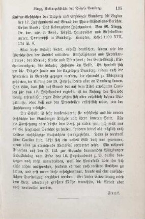 135 [Rezension] Lingg, Maximilian von, Kultur-Geschichte der Diözese und Erzdiözese Bamberg seit Beginn des siebenzehnten Jahrhunderts auf Grund der Pfarr-Visitations-Berichte