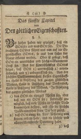Das fünffte Capitel von Den göttlichen Eigenschafften