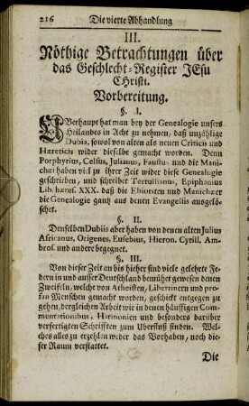 III. Nöthige Betrachtungen über das Geschlecht-Register Jesu Christi.