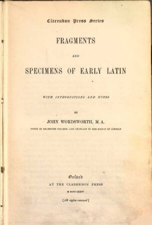Fragments and specimens of early Latin : with introductions and notes