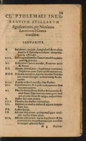 Cl. Ptolemaei Inerrantium Stellarum significationes, per Nicolaum Leonicum è Graeco translatae.