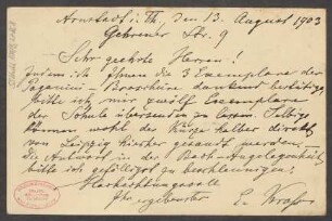 Brief an B. Schott's Söhne : 13.08.1903