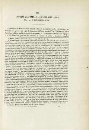 Intorno all'opera d'Albiruni sull' India.