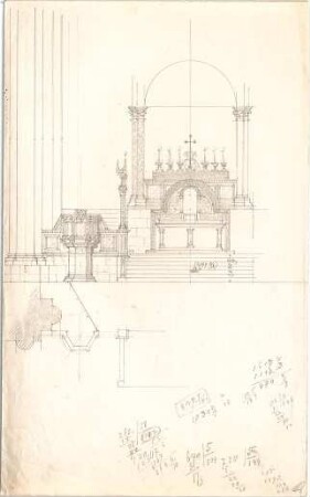 Schmidt, Friedrich von; Skizzen und Reisezeichnungen - Altar (Teilgrundriss, Ansicht)