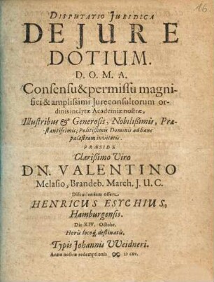 Disputatio Iuridica De Iure Dotium
