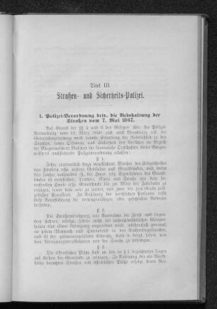 Titel III. Straßen- und Sicherheits-Polizei.