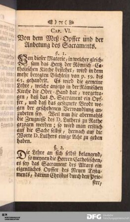 Cap. VI. Von dem Meß-Opffer und der Anbetung des Sacraments.