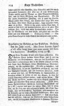Appellation der Vokalen an das Publikum.