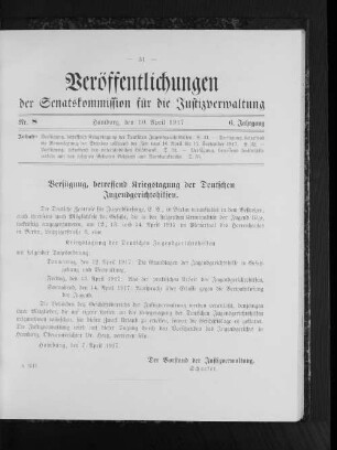 Verfügung, betreffend Kriegstagung der Deutschen Jugendgerichtshilfen