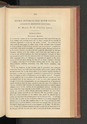 Siam's Intercourse with China. (Seventh to Nineteenth Centuries).