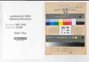 Entnazifizierung Paul Klahr , geb. 07.06.1908 (Bahnsekretaer)