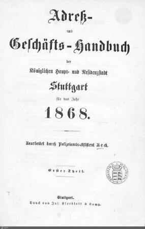 1868: Stuttgarter Adressbücher, 1868