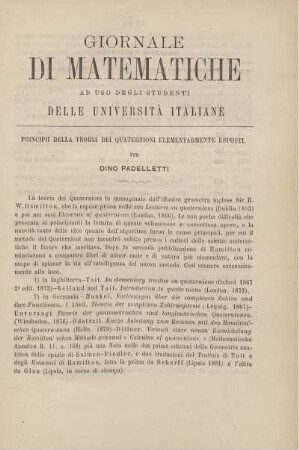 Principii della teoria dei quaternioni elementarmente esposti.