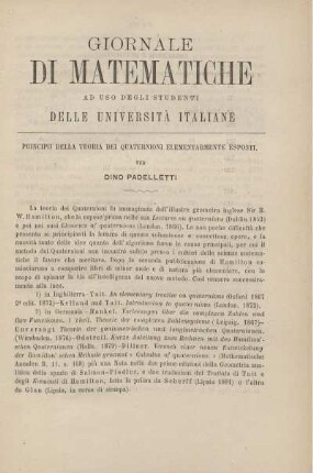 Principii della teoria dei quaternioni elementarmente esposti.