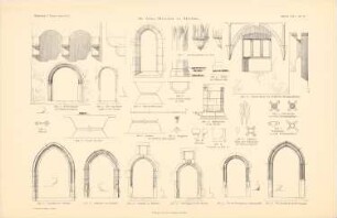 St. Afra-Münster, Meißen: Schnitt durch den Kreuzgangflügel, Details Portale, Wandvorlagen (aus: Atlas zur Zeitschrift für Bauwesen, hrsg. v. Ministerium der öffentlichen Arbeiten, Jg. 61, 1911)