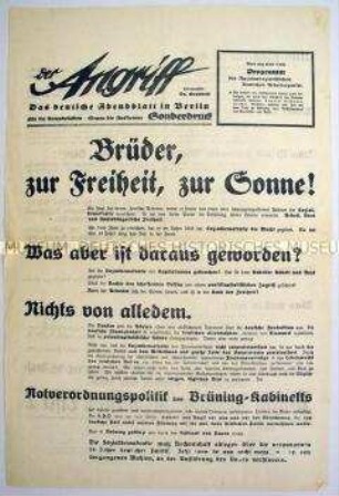 Sonderausgabe der NS-Zeitung "Der Angriff" zur Reichstagswahl im Juli 1932