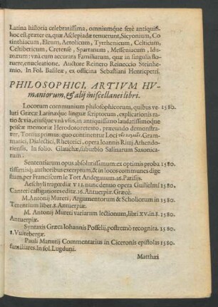 Philosophici, Artium, Humaniorum, & alii miscellanei libri.
