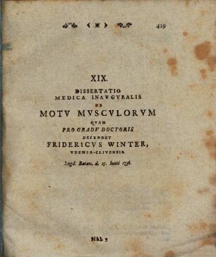 Diss. med. inaug. de motu musculorum : [hab. Lugd. B. 1736]