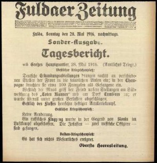 Ausgabe vom Sonntag, den 28. Mai 1916.