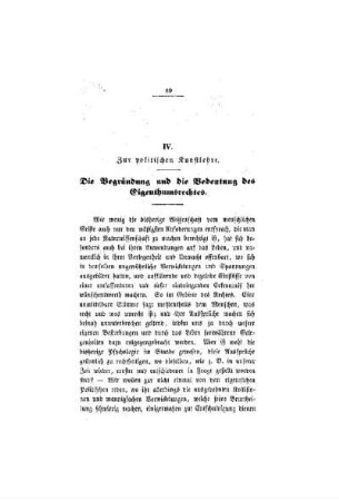 Zur politischen Kunstlehre : Die Begründung und die Bedeutung des Eigenthumsrechtes