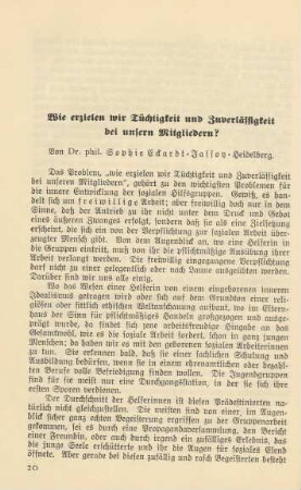 Wie erzielen wir Tüchtigkeit und Zuverlässigkeit bei unsern Mitgliedern?