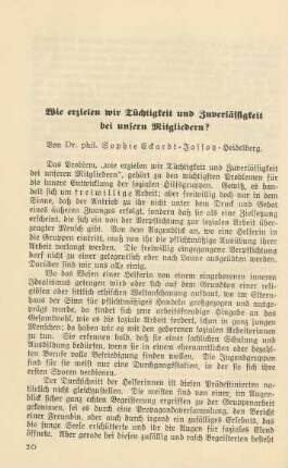Wie erzielen wir Tüchtigkeit und Zuverlässigkeit bei unsern Mitgliedern?