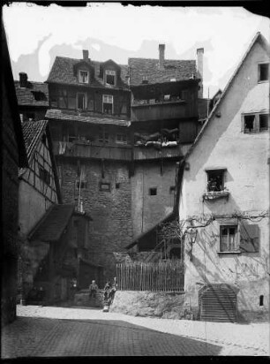 Weinheim Blick von der Stadtmühlgasse auf die Rückseite der Häuser in der Hauptstraße