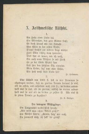 X. Arithmetische Räthsel.