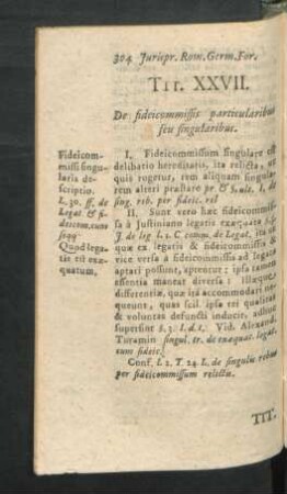 Tit. XXVII. De fideicommissis particularibus seu singularibus