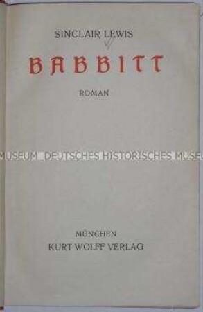 Deutsche Erstausgabe eines Romans von Sinclair Lewis