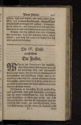 Die IV. Classe. vorstellend Die Fieber.