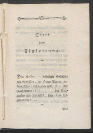 Statt der Einleitung