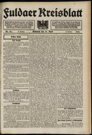 Erste Ausgabe vom Mittwoch, den 16. April 1913.