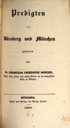 Predigten in Nürnberg und München gehalten