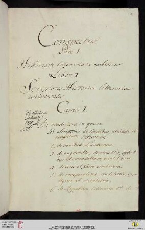 Conspectus Pars I Historiam litterariam exhibens