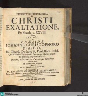 De Christi exaltatione, ex. Matth. c. 28.