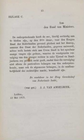 Biijlage C. Aan den Raad van Ministers