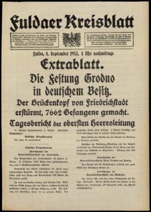 Ausgabe vom Samstag, den 04. September 1915.