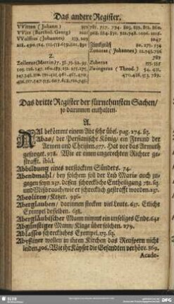 Das dritte Register der fürnehmsten Sachen, so darinnen enthalten