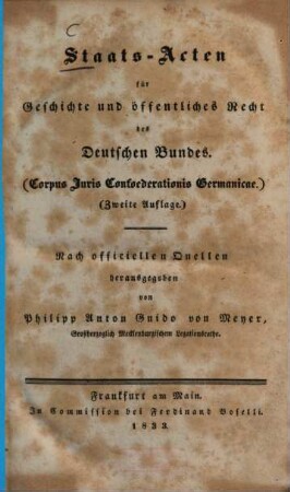Staatsacten für Geschichte und öffentliches Recht des Deutschen Bundes : Nach officiellen Quellen, 1(2)