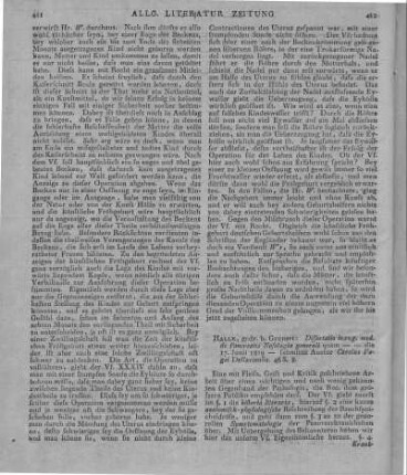 Vogel, C.: Dissertatio Inauguralis Medica De pancreatis Nosologia generali. Halle: Grunert 1819