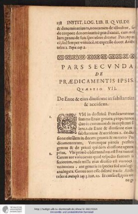 Pars Secvnda de Prædicamentis ipsis.