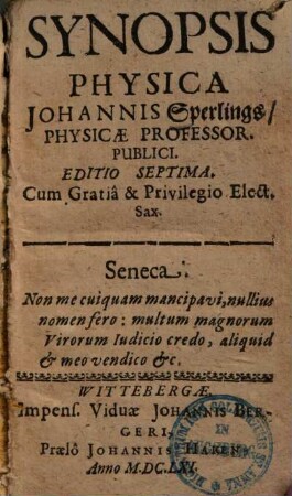 Synopsis physica Johannis Sperlings